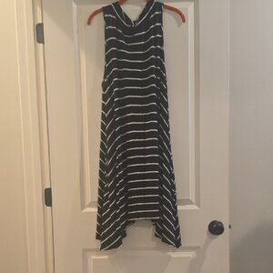 Elegant Black and White Striped High Low Dress